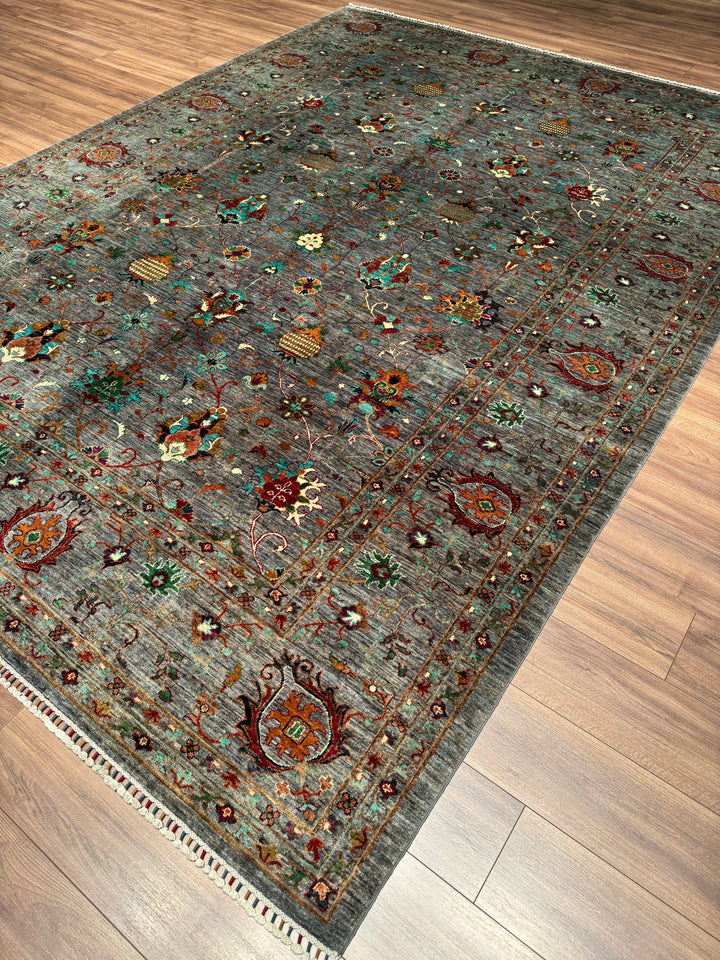 Sultani Binbirgece Orijinal El Dokuması Gri Kök Boya Yün Halı 275x370 10.18 Metrekare - 9x13 ft