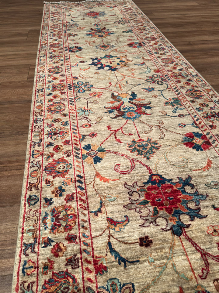 Sultani Binbirgece Yolluk Orijinal El Dokuması Bej Kök Boya Yün Halı 0.83x312 2.59 Metrekare - 3x10 ft