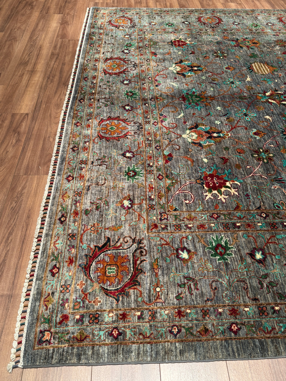Sultani Binbirgece Orijinal El Dokuması Gri Kök Boya Yün Halı 275x370 10.18 Metrekare - 9x13 ft