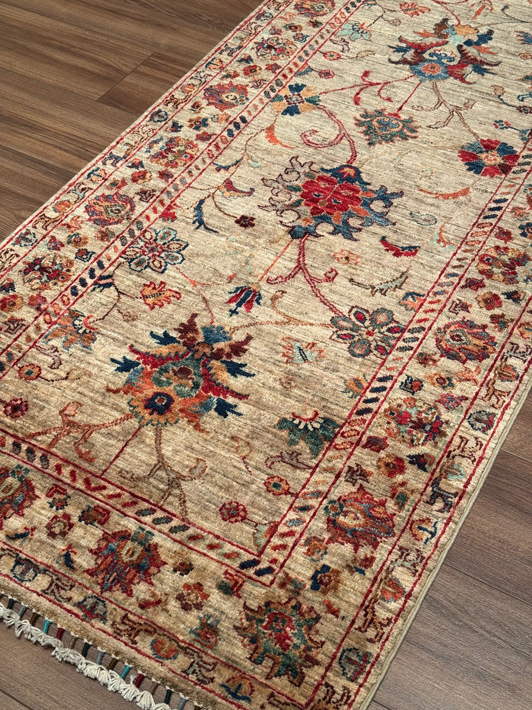 Sultani Binbirgece Yolluk Orijinal El Dokuması Bej Kök Boya Yün Halı 0.83x312 2.59 Metrekare - 3x10 ft