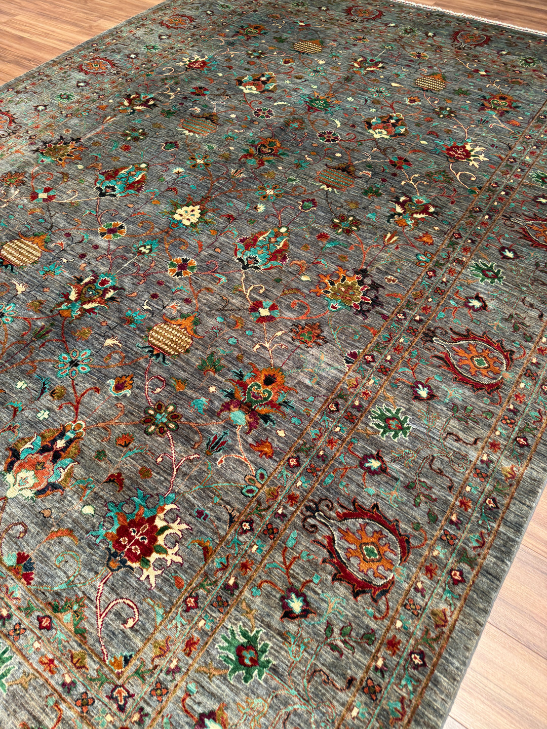 Sultani Binbirgece Orijinal El Dokuması Gri Kök Boya Yün Halı 275x370 10.18 Metrekare - 9x13 ft
