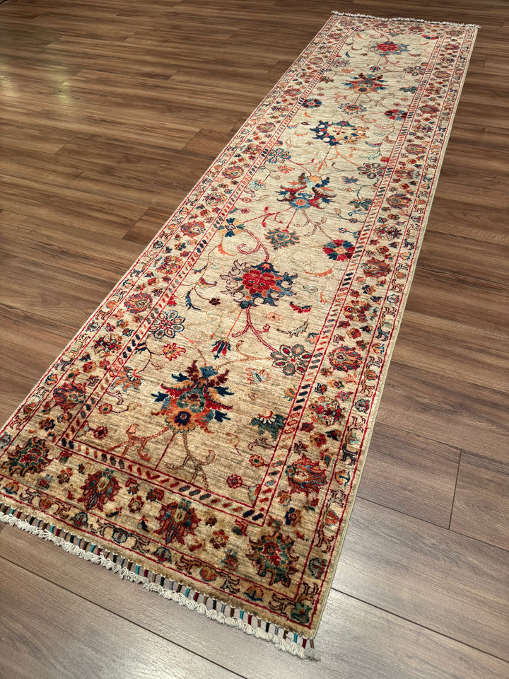 Sultani Binbirgece Yolluk Orijinal El Dokuması Bej Kök Boya Yün Halı 0.83x312 2.59 Metrekare - 3x10 ft