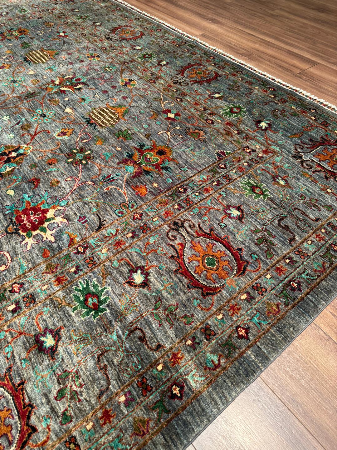 Sultani Binbirgece Orijinal El Dokuması Gri Kök Boya Yün Halı 275x370 10.18 Metrekare - 9x13 ft