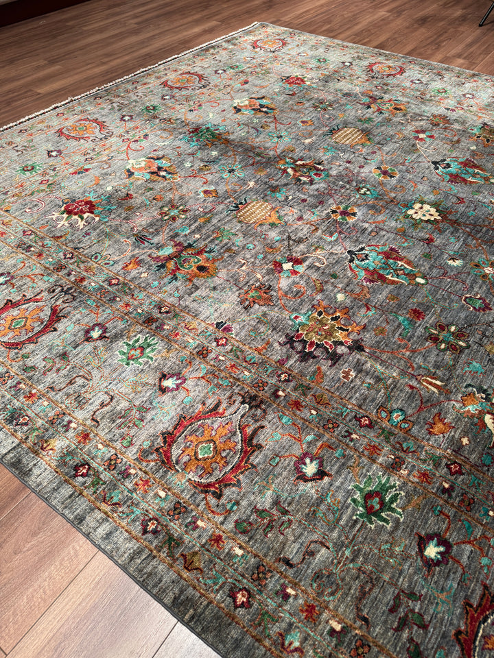 Sultani Binbirgece Orijinal El Dokuması Gri Kök Boya Yün Halı 275x370 10.18 Metrekare - 9x13 ft