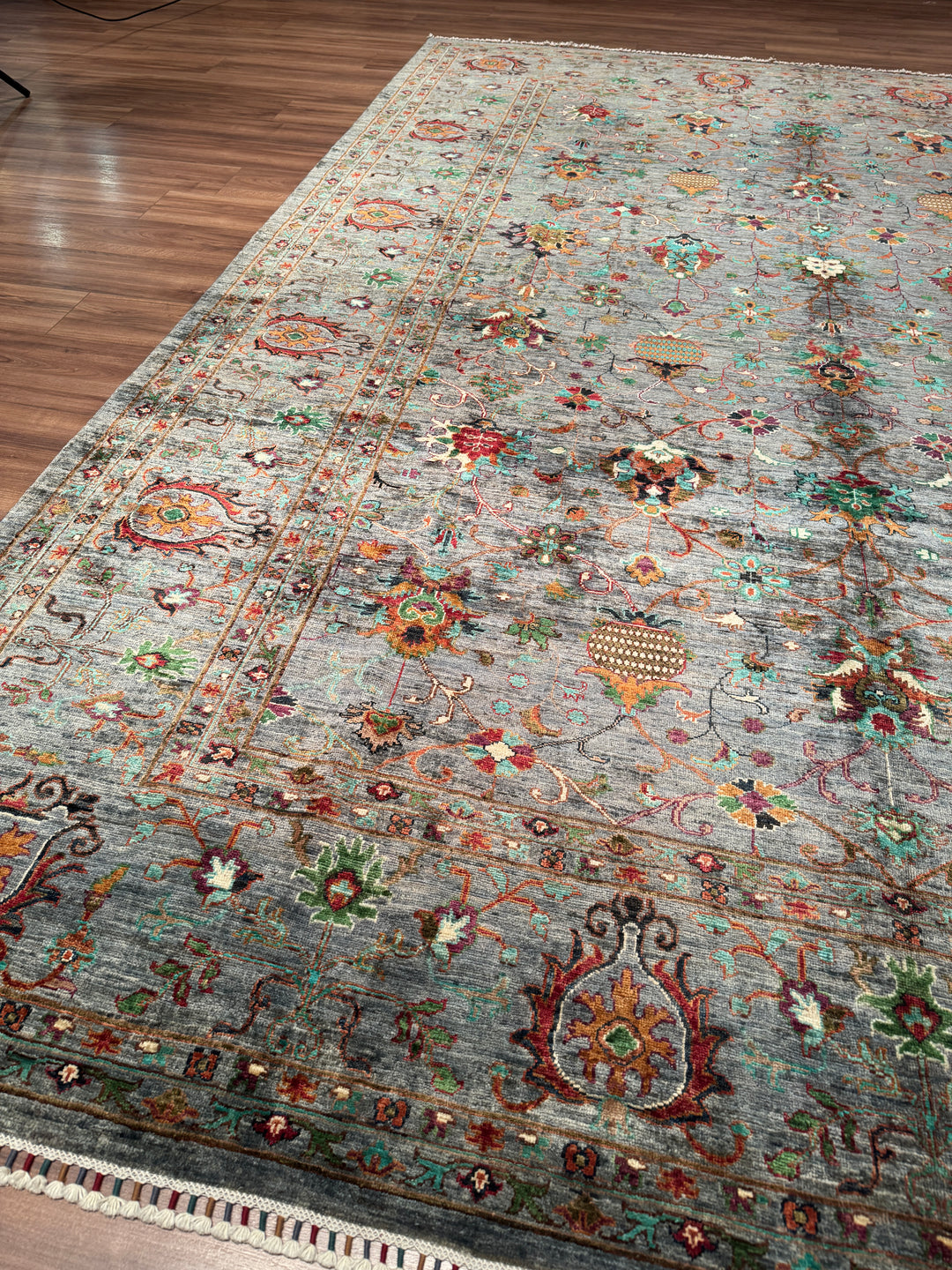 Sultani Binbirgece Orijinal El Dokuması Gri Kök Boya Yün Halı 275x370 10.18 Metrekare - 9x13 ft