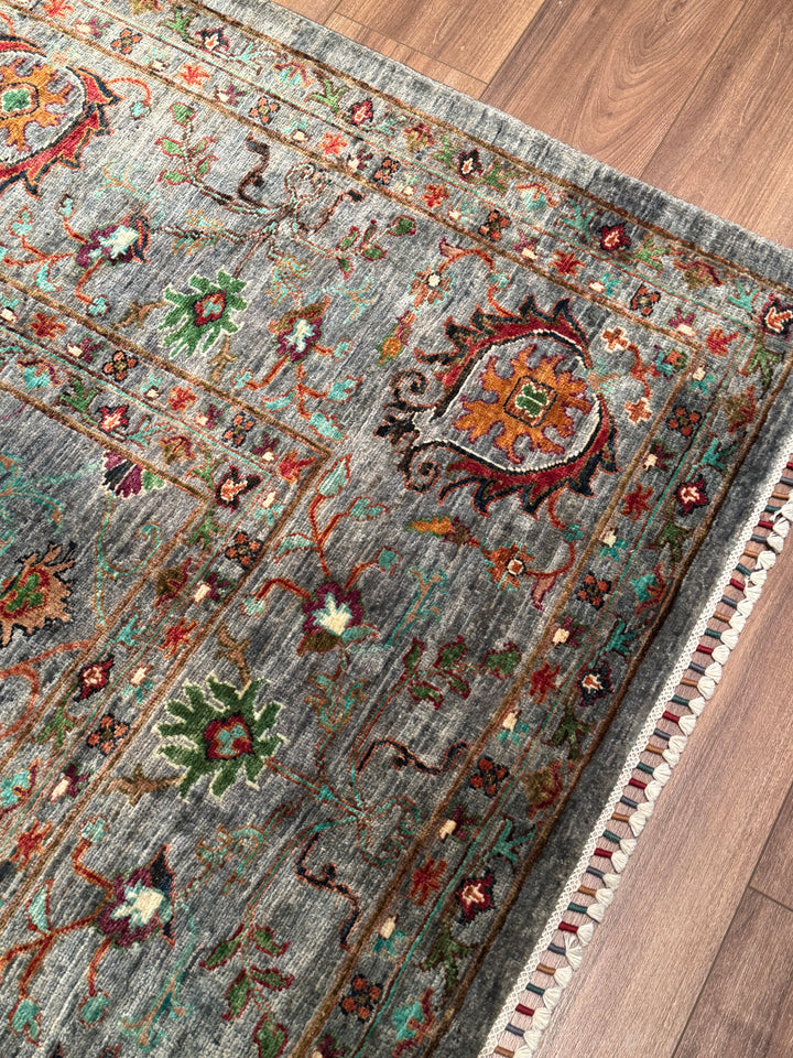 Sultani Binbirgece Orijinal El Dokuması Gri Kök Boya Yün Halı 275x370 10.18 Metrekare - 9x13 ft