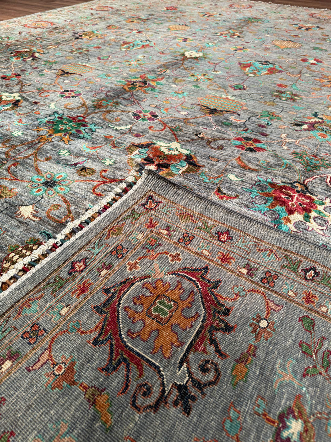 Sultani Binbirgece Orijinal El Dokuması Gri Kök Boya Yün Halı 275x370 10.18 Metrekare - 9x13 ft