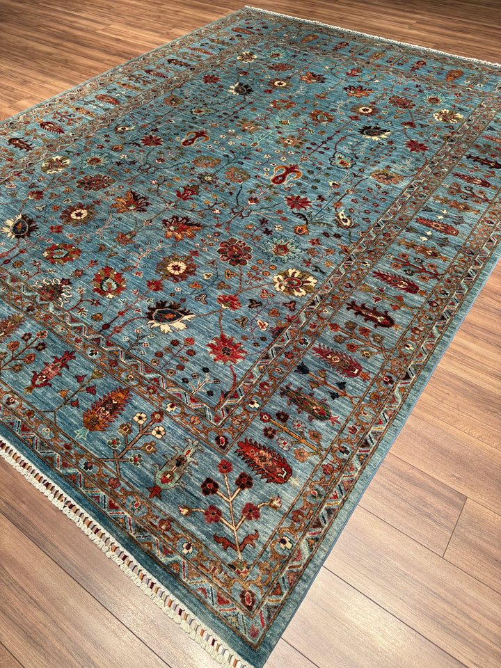 Sultani Çiçekli Orijinal El Dokuması Mavi Kök Boya Yün Halı 269x352 9.47 Metrekare - 9x12 ft