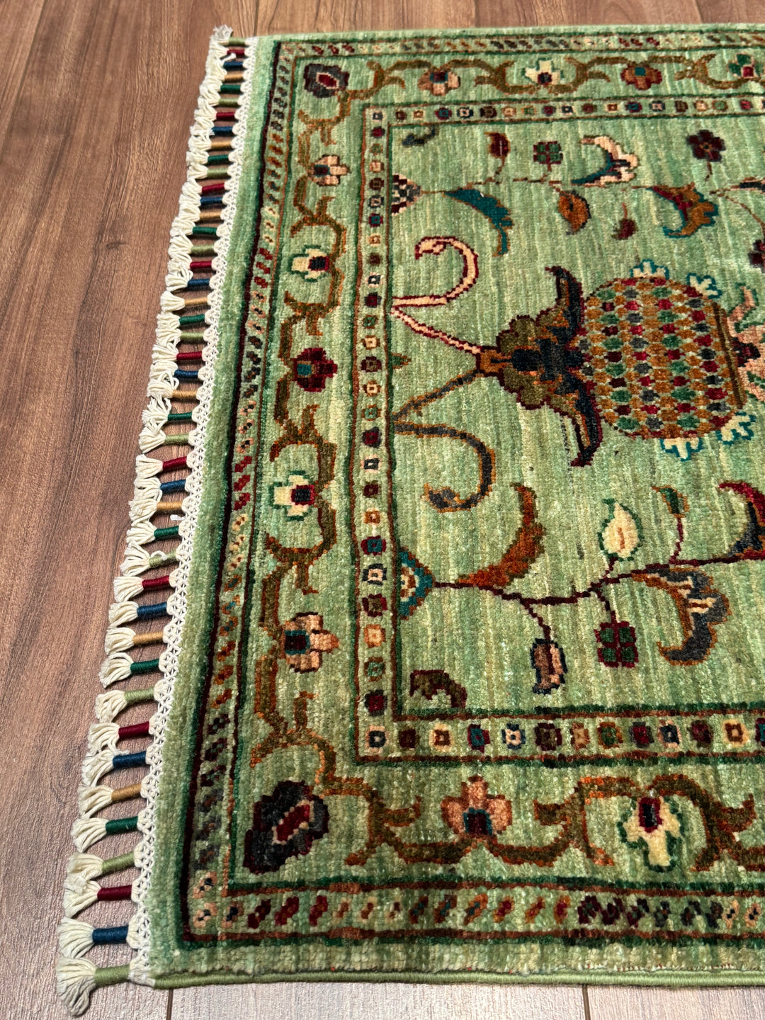 سجادة سلطاني بينبيرجيس رانر الأصلية المصنوعة يدويًا من الصوف الأخضر المصبوغ بالجذور 0.75 × 202 سم 1.52 متر مربع - 2 × 6 قدم 