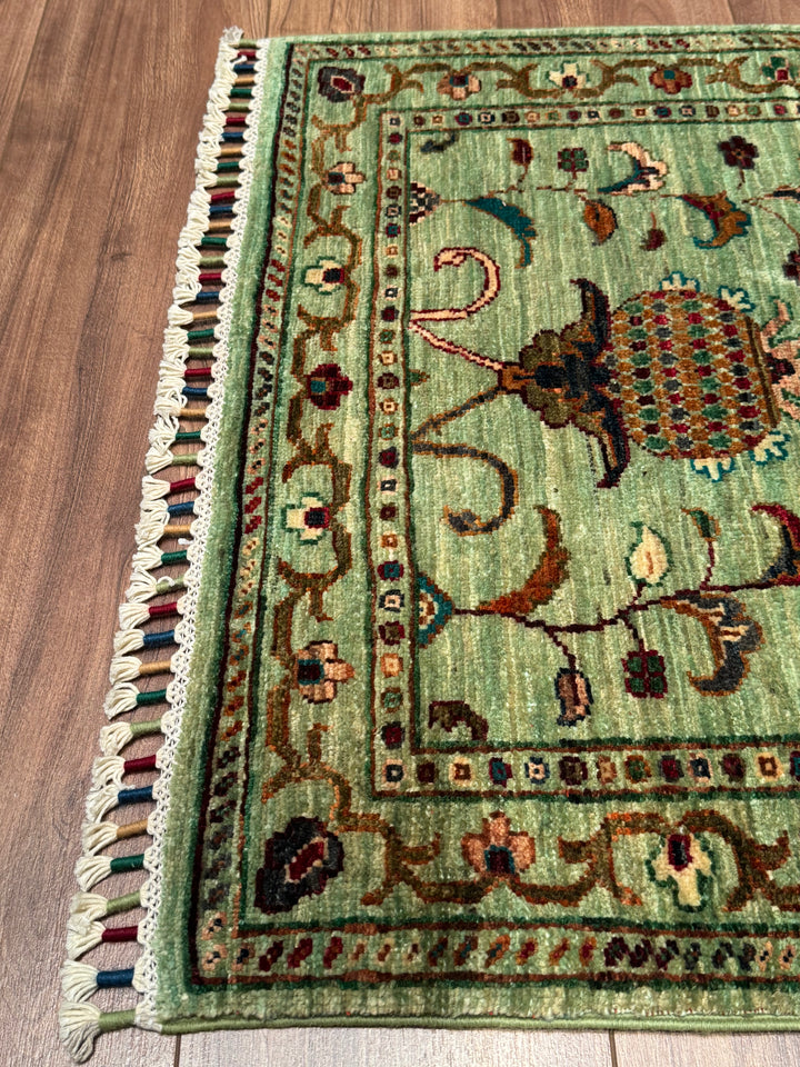 سجادة سلطاني بينبيرجيس رانر الأصلية المصنوعة يدويًا من الصوف الأخضر المصبوغ بالجذور 0.75 × 202 سم 1.52 متر مربع - 2 × 6 قدم 