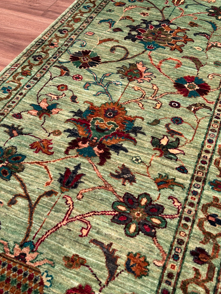 سجادة سلطاني بينبيرجيس رانر الأصلية المصنوعة يدويًا من الصوف الأخضر المصبوغ بالجذور 0.75 × 202 سم 1.52 متر مربع - 2 × 6 قدم 