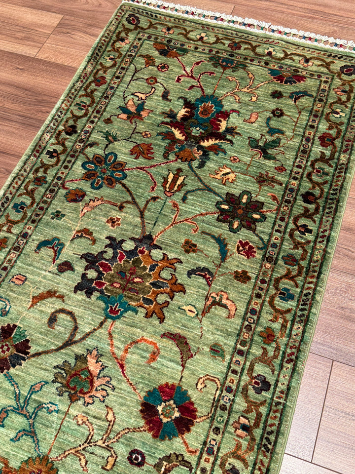 سجادة سلطاني بينبيرجيس رانر الأصلية المصنوعة يدويًا من الصوف الأخضر المصبوغ بالجذور 0.75 × 202 سم 1.52 متر مربع - 2 × 6 قدم 