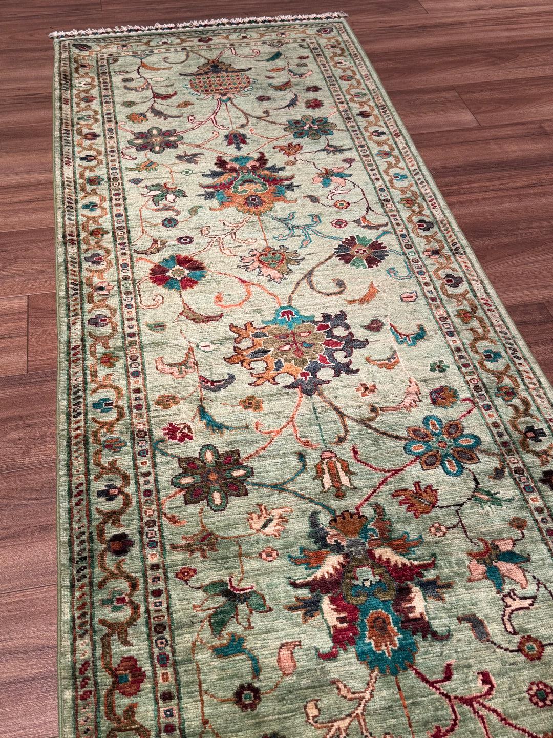 سجادة سلطاني بينبيرجيس رانر الأصلية المصنوعة يدويًا من الصوف الأخضر المصبوغ بالجذور 0.75 × 202 سم 1.52 متر مربع - 2 × 6 قدم 