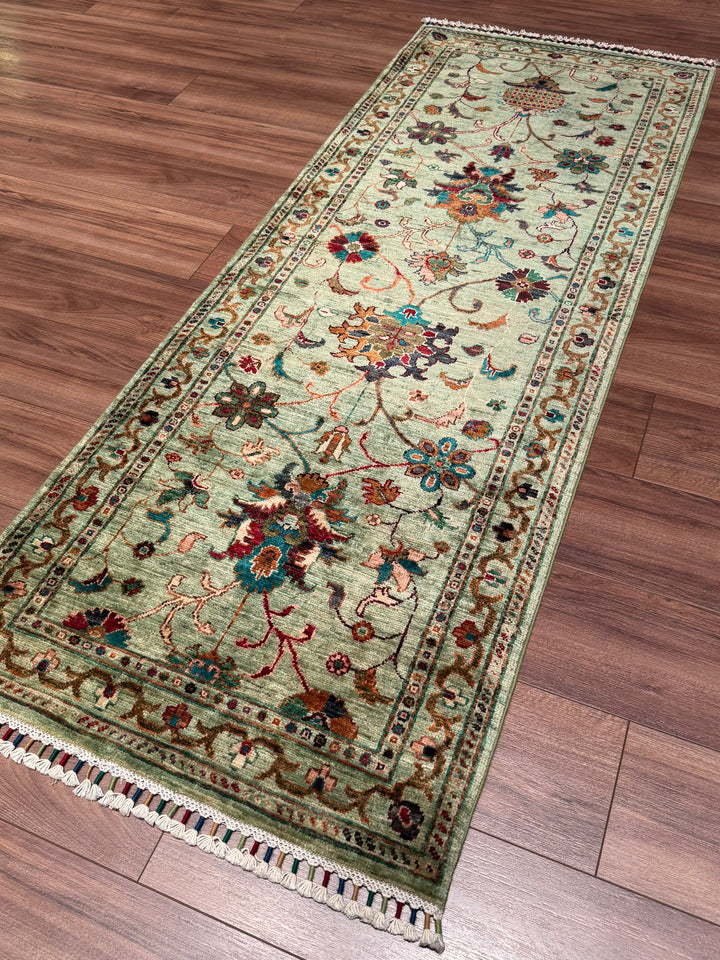 سجادة سلطاني بينبيرجيس رانر الأصلية المصنوعة يدويًا من الصوف الأخضر المصبوغ بالجذور 0.75 × 202 سم 1.52 متر مربع - 2 × 6 قدم 