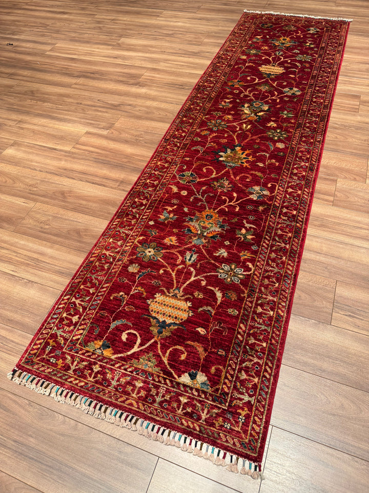 Sultani Binbirgece Runner Original Hand-Woven Red Vegetable Dyed Wool Carpet 0.83x307 2.55 Square Meters - 3x10 ft