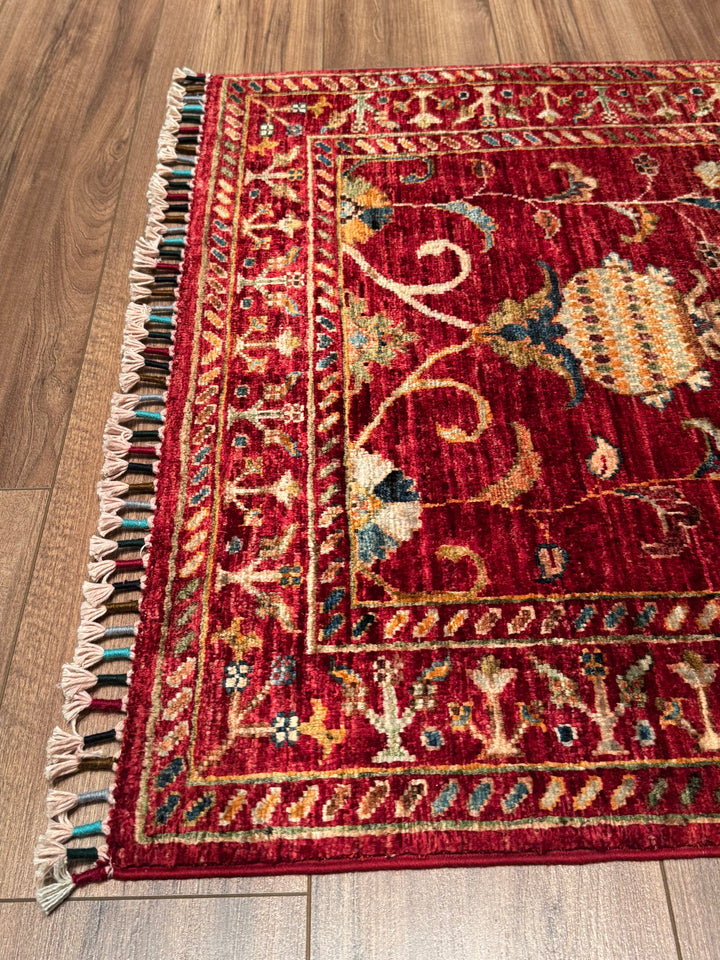 Sultani Binbirgece Runner Original Hand-Woven Red Vegetable Dyed Wool Carpet 0.83x307 2.55 Square Meters - 3x10 ft
