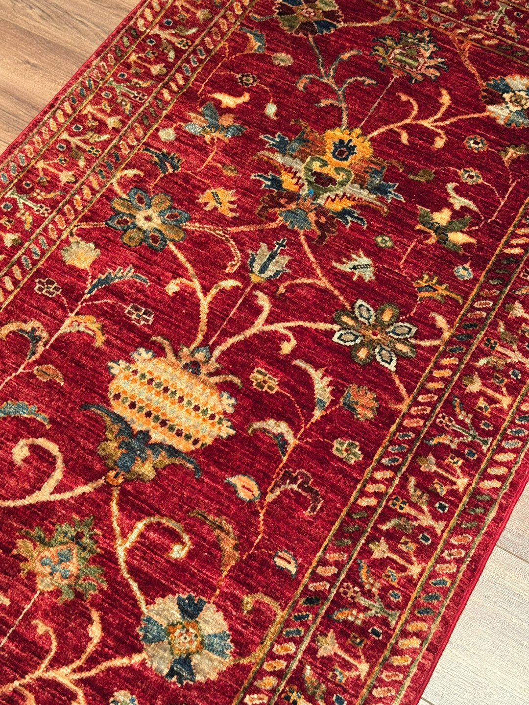 Sultani Binbirgece Runner Original Hand-Woven Red Vegetable Dyed Wool Carpet 0.83x307 2.55 Square Meters - 3x10 ft