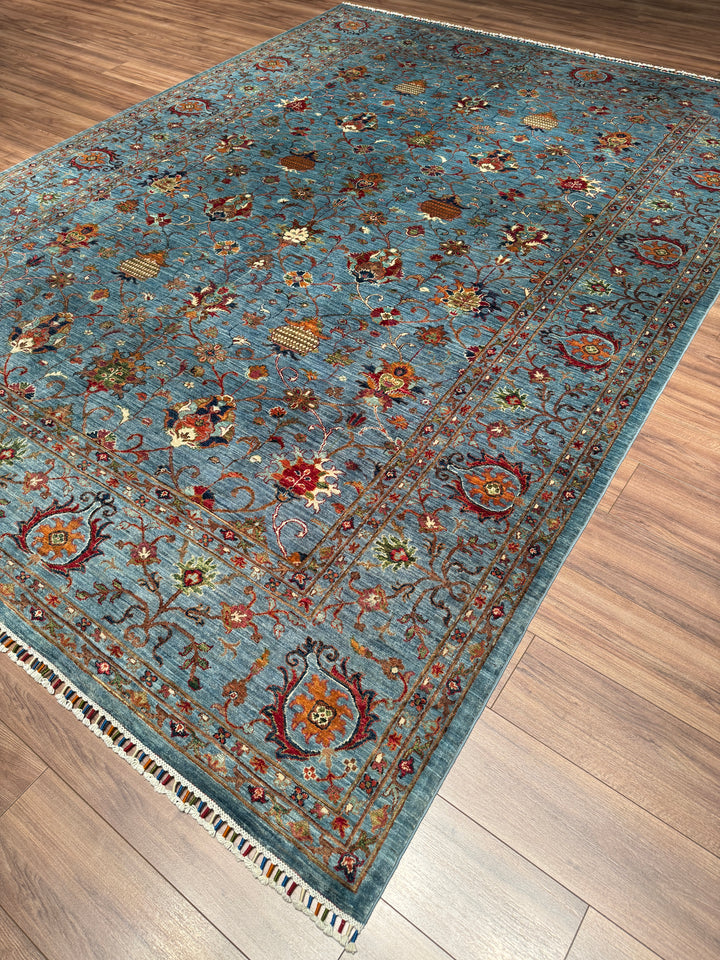 Sultani Binbirgece Orijinal El Dokuması Mavi Kök Boya Yün Halı 269x363 9.76 Metrekare - 9x12 ft