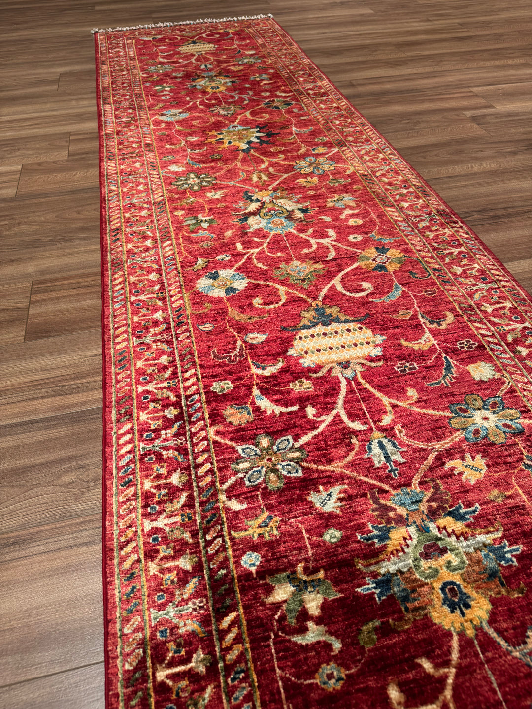 Sultani Binbirgece Runner Original Hand-Woven Red Vegetable Dyed Wool Carpet 0.83x307 2.55 Square Meters - 3x10 ft