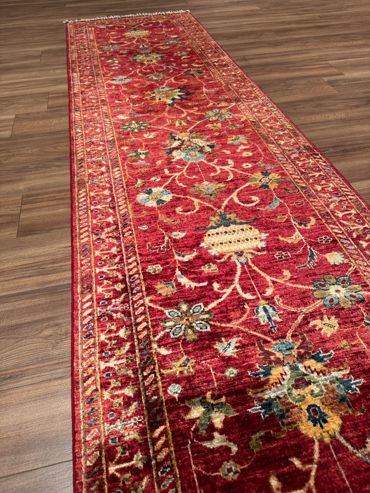 Sultani Binbirgece Runner Original Hand-Woven Red Vegetable Dyed Wool Carpet 0.83x307 2.55 Square Meters - 3x10 ft