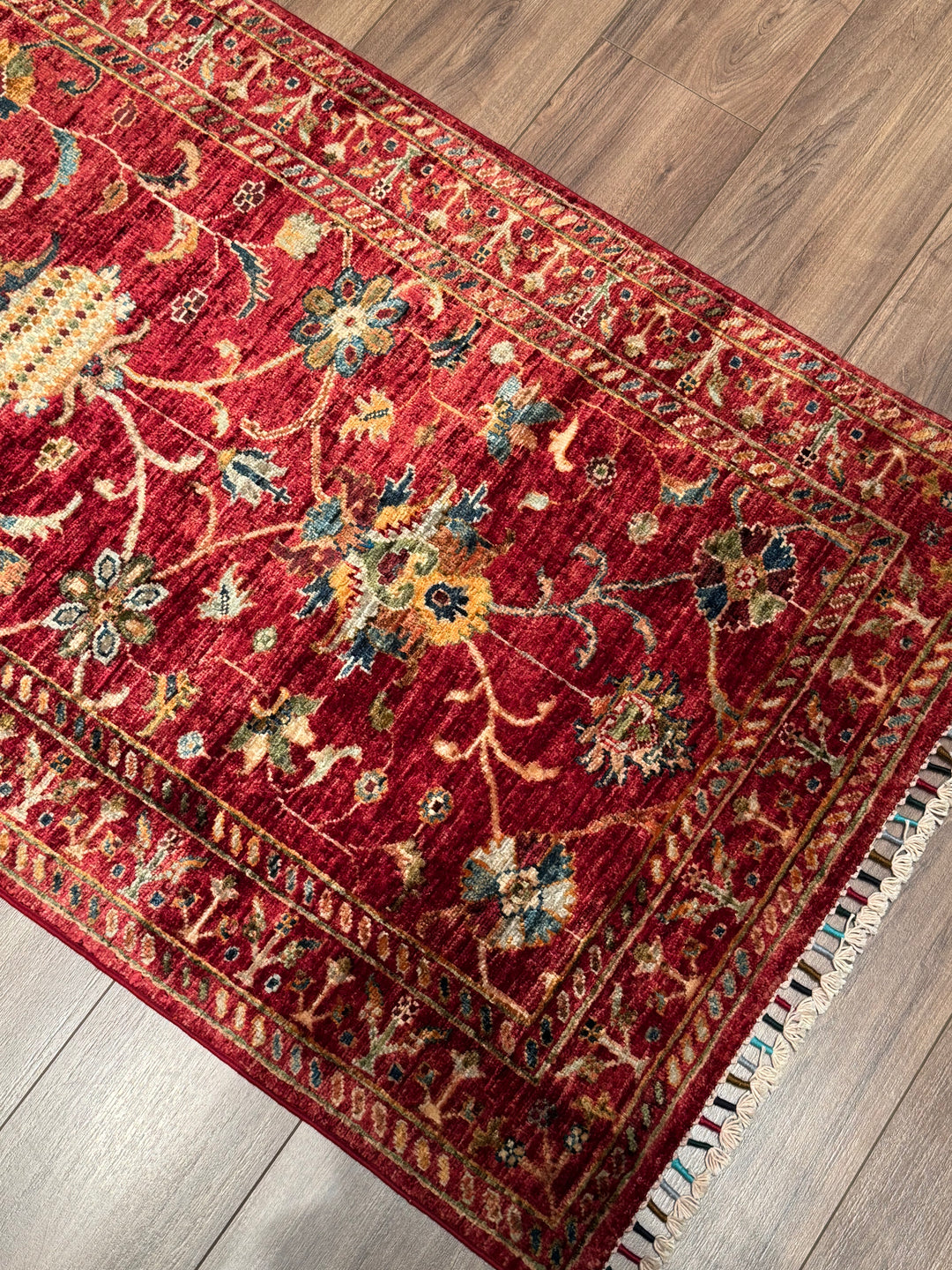 Sultani Binbirgece Runner Original Hand-Woven Red Vegetable Dyed Wool Carpet 0.83x307 2.55 Square Meters - 3x10 ft