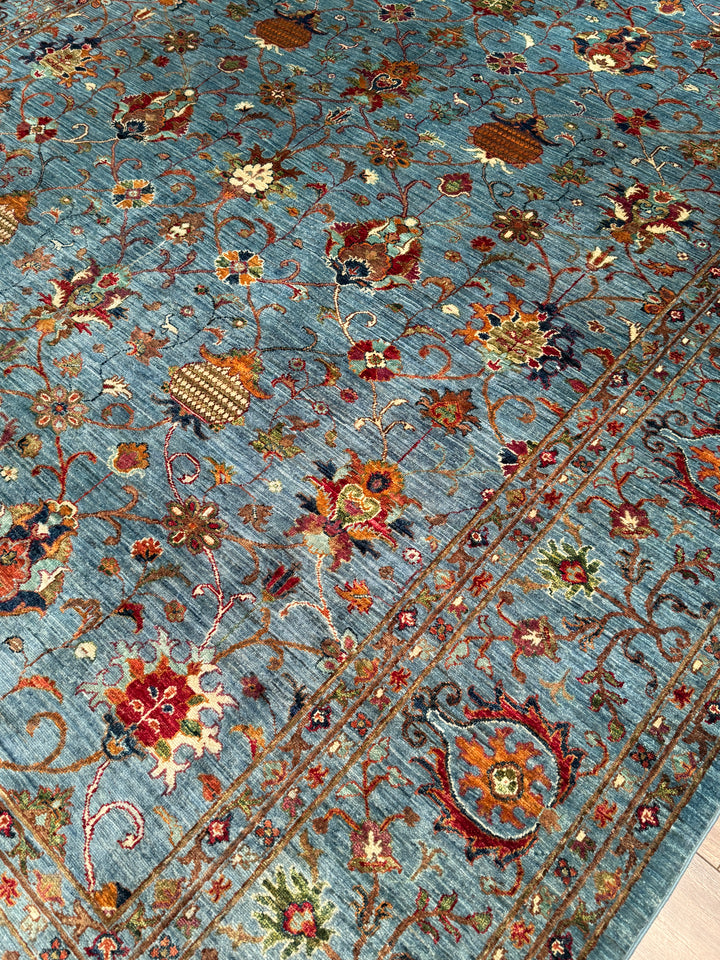 Sultani Binbirgece Orijinal El Dokuması Mavi Kök Boya Yün Halı 269x363 9.76 Metrekare - 9x12 ft