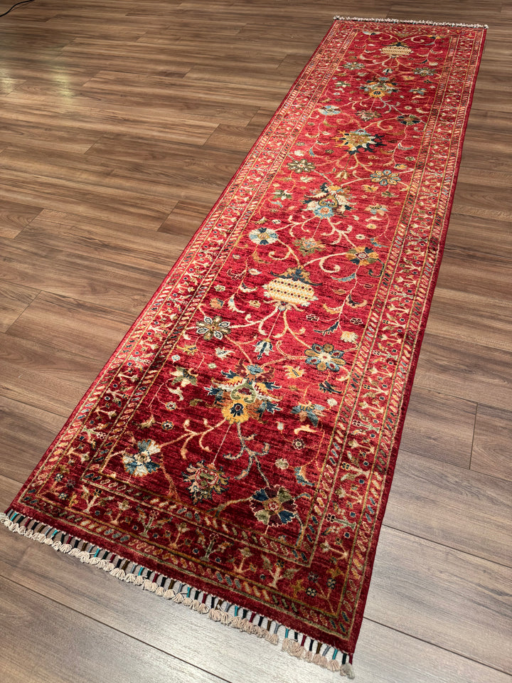Sultani Binbirgece Runner Original Hand-Woven Red Vegetable Dyed Wool Carpet 0.83x307 2.55 Square Meters - 3x10 ft