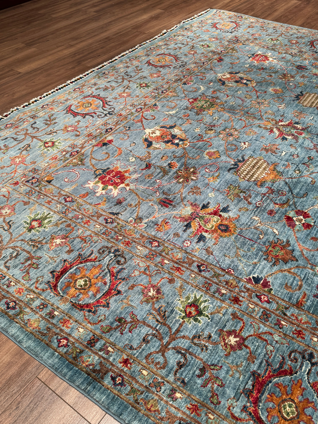 Sultani Binbirgece Orijinal El Dokuması Mavi Kök Boya Yün Halı 269x363 9.76 Metrekare - 9x12 ft