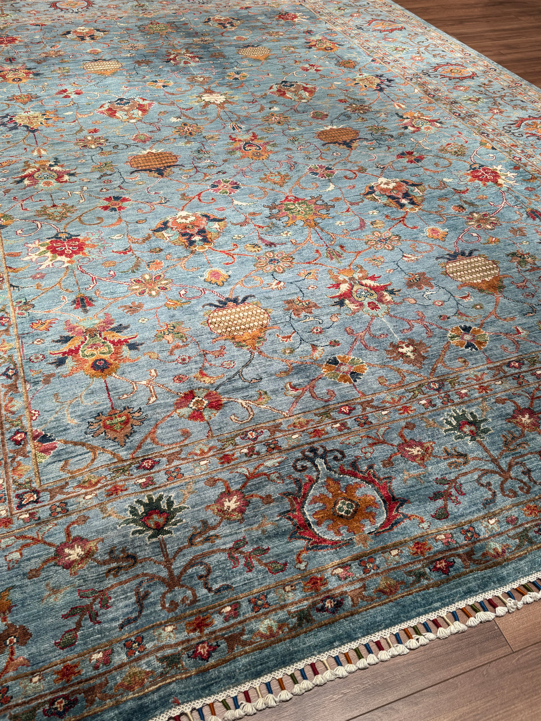 Sultani Binbirgece Orijinal El Dokuması Mavi Kök Boya Yün Halı 269x363 9.76 Metrekare - 9x12 ft