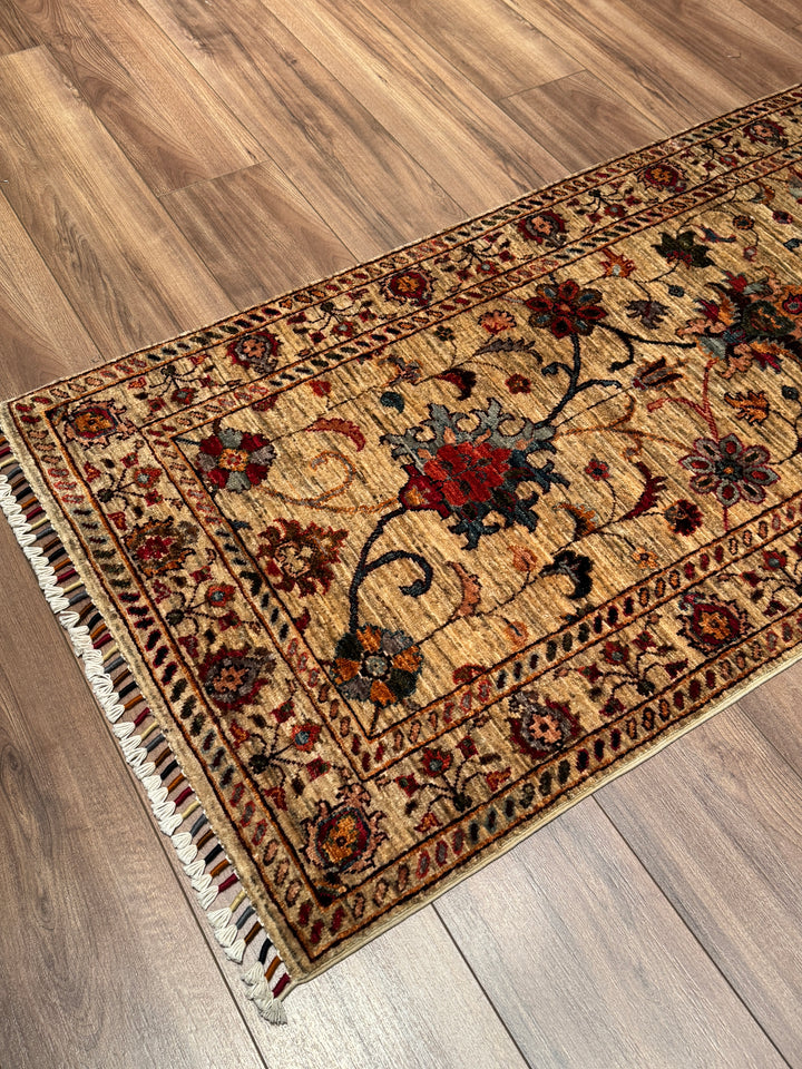 Sultani Binbirgece Uzun Yolluk Orijinal El Dokuması Bej Kök Boya Yün Halı 0.78x485 3.78 Metrekare - 3x13 ft