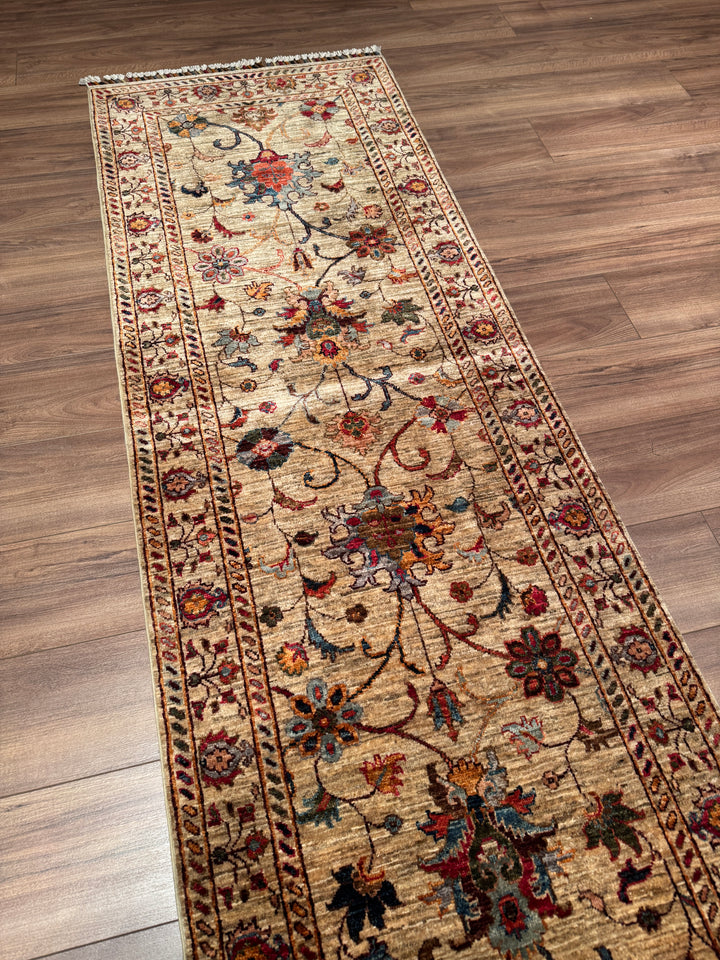 Sultani Binbirgece Uzun Yolluk Orijinal El Dokuması Bej Kök Boya Yün Halı 0.78x485 3.78 Metrekare - 3x13 ft