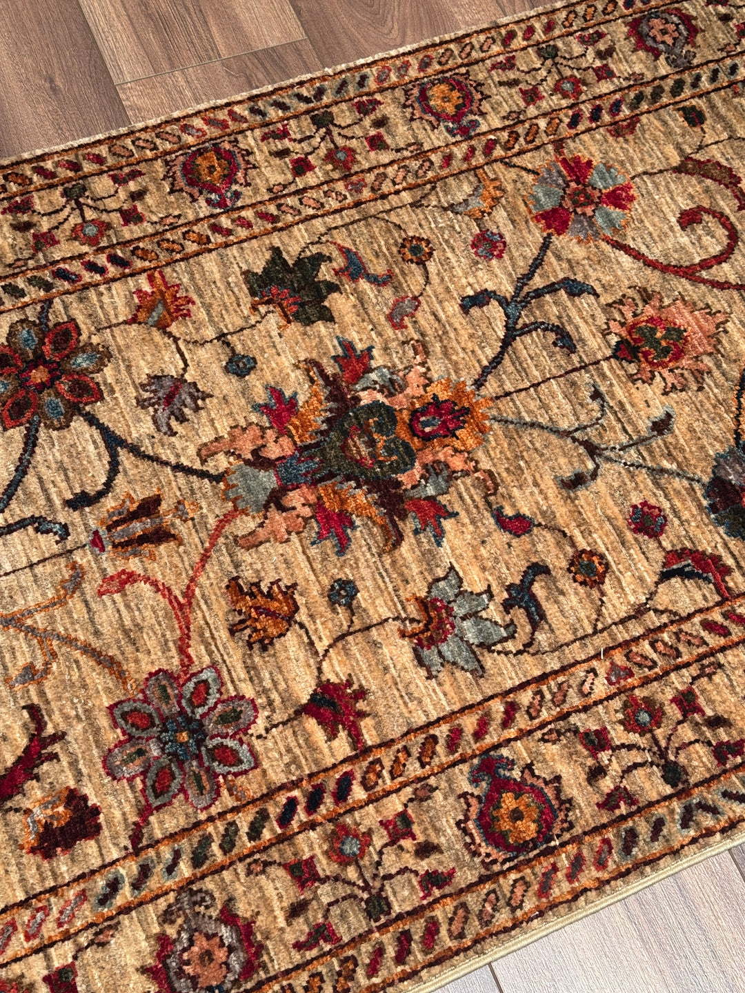 Sultani Binbirgece Uzun Yolluk Orijinal El Dokuması Bej Kök Boya Yün Halı 0.78x485 3.78 Metrekare - 3x13 ft