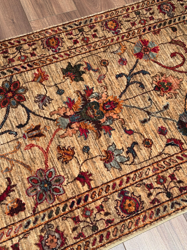 Sultani Binbirgece Uzun Yolluk Orijinal El Dokuması Bej Kök Boya Yün Halı 0.78x485 3.78 Metrekare - 3x13 ft