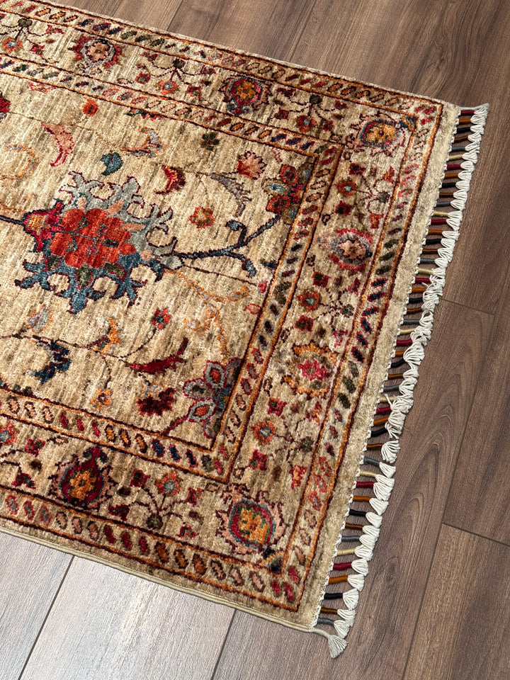 Sultani Binbirgece Uzun Yolluk Orijinal El Dokuması Bej Kök Boya Yün Halı 0.78x485 3.78 Metrekare - 3x13 ft
