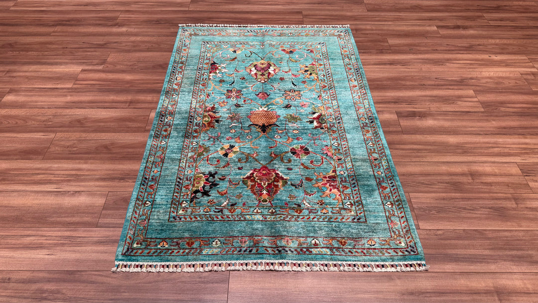 Sultani Binbirgece Orjinal El Dokuması Turkuaz Kök Boya Yün Halı 125x182 2.28 Metrekare - 4x6 ft