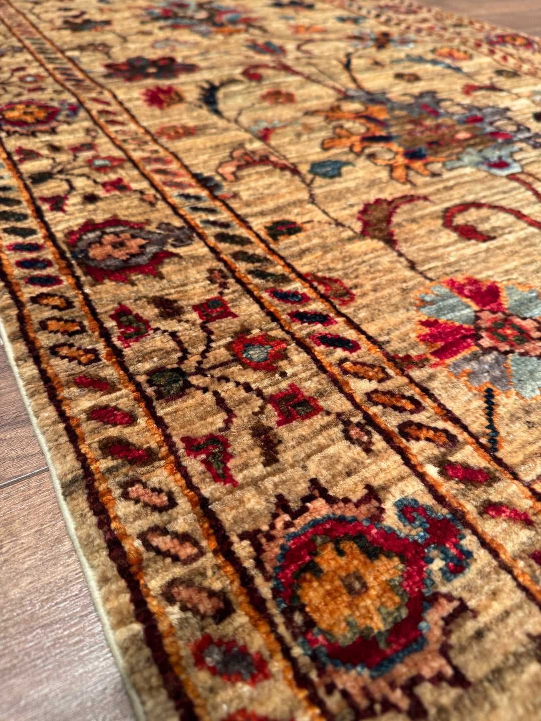Sultani Binbirgece Uzun Yolluk Orijinal El Dokuması Bej Kök Boya Yün Halı 0.78x485 3.78 Metrekare - 3x13 ft