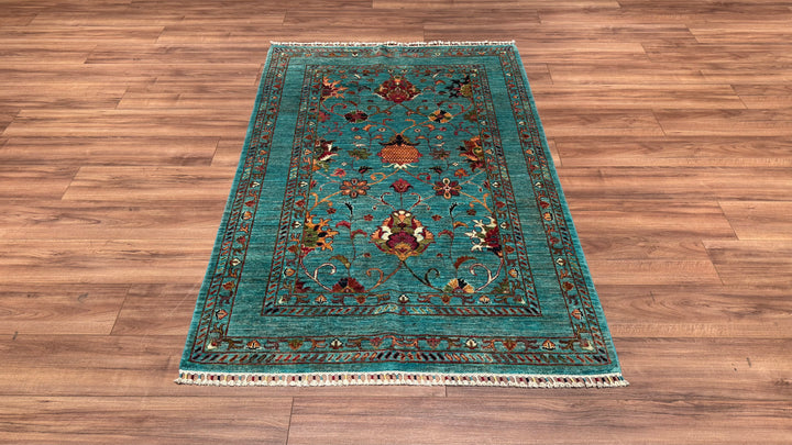 Sultani Binbirgece Orjinal El Dokuması Turkuaz Kök Boya Yün Halı 125x182 2.28 Metrekare - 4x6 ft