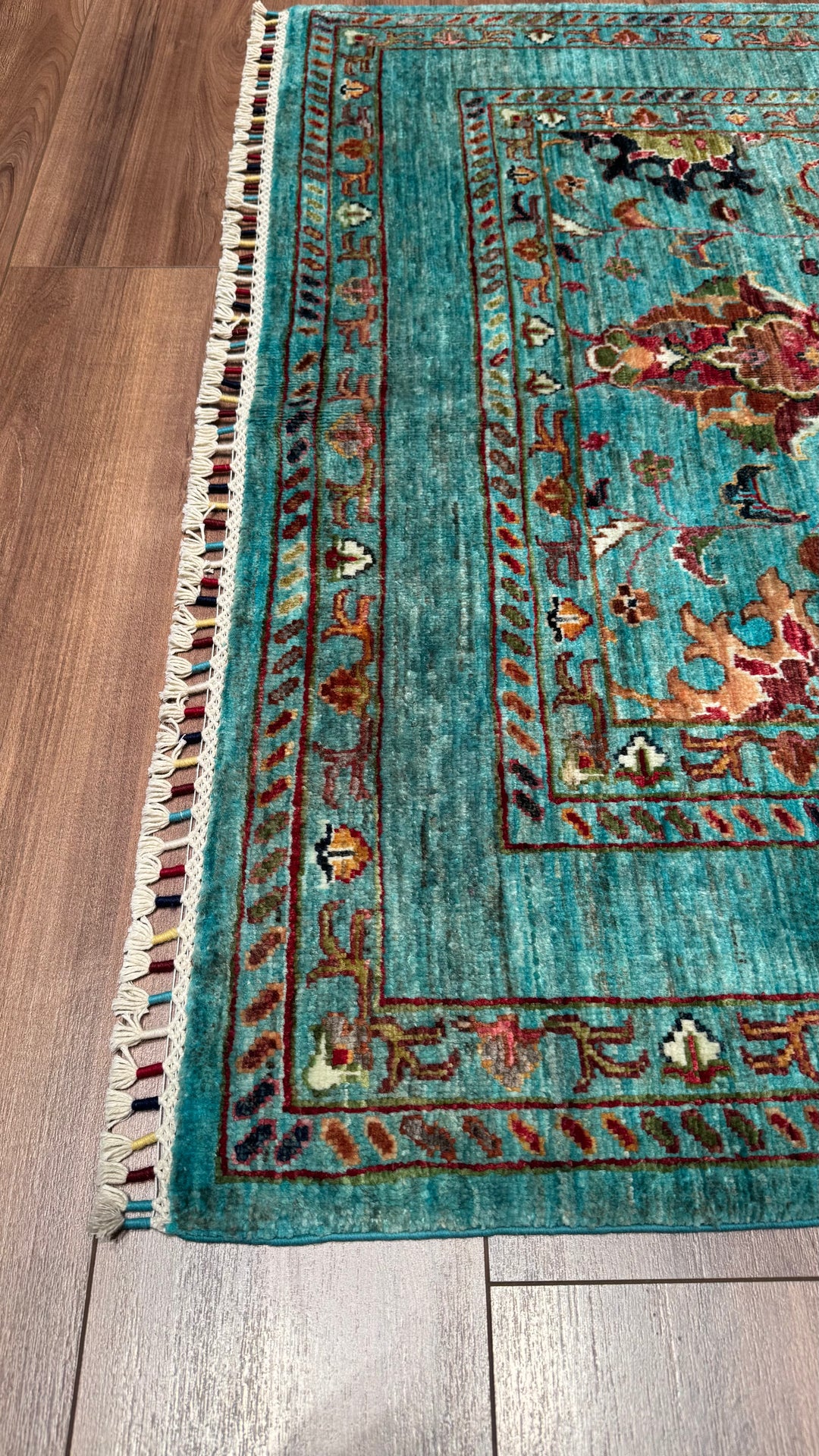 Sultani Binbirgece Orjinal El Dokuması Turkuaz Kök Boya Yün Halı 125x182 2.28 Metrekare - 4x6 ft