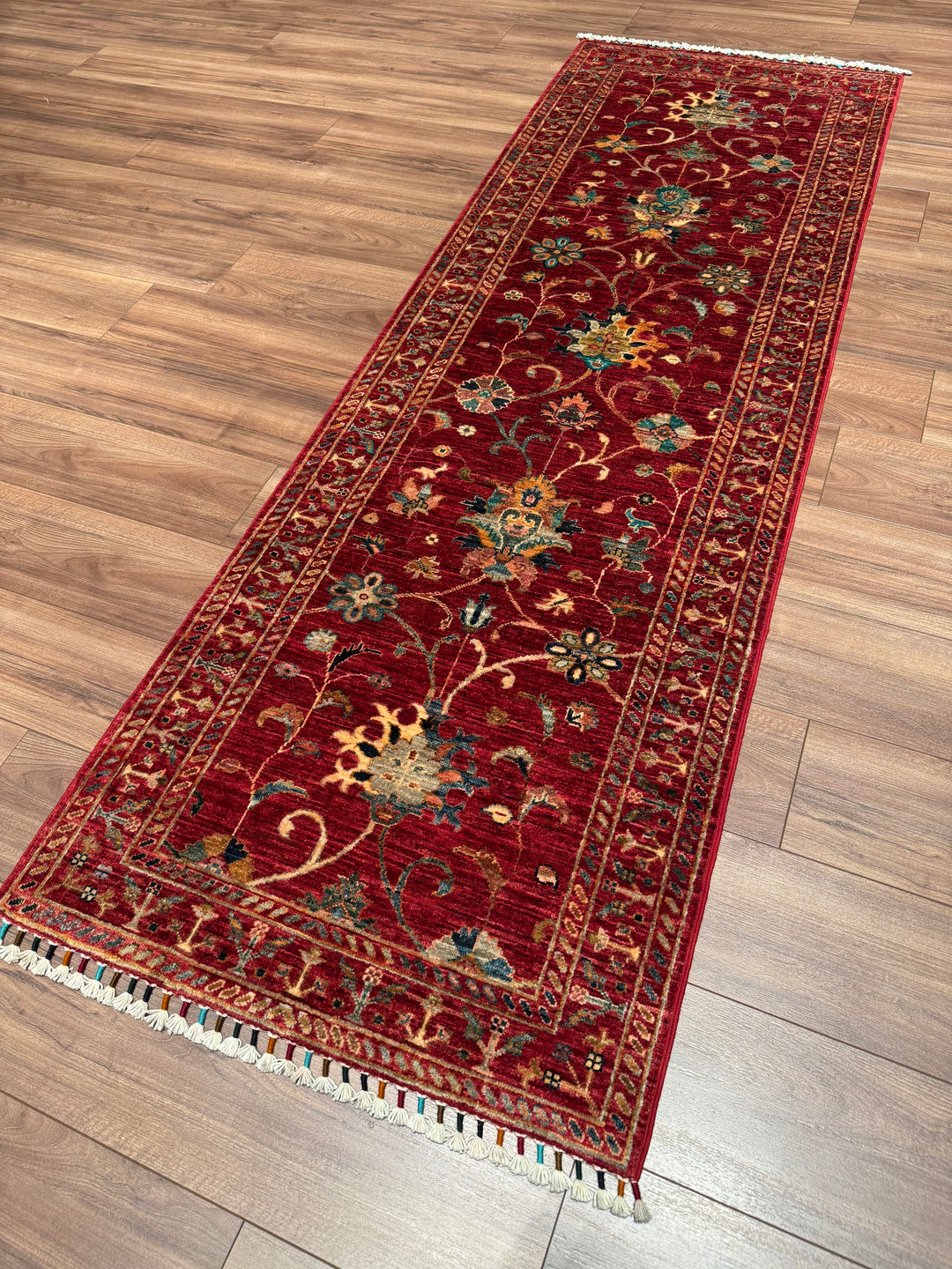 Sultani Binbirgece Yolluk Orijinal El Dokuması Kırmızı Kök Boya Yün Halı 0.80x246 1.97 Metrekare - 3x8 ft