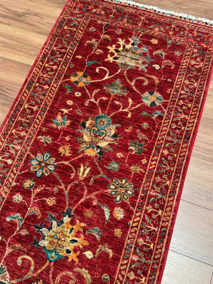 Sultani Binbirgece Yolluk Orijinal El Dokuması Kırmızı Kök Boya Yün Halı 0.80x246 1.97 Metrekare - 3x8 ft