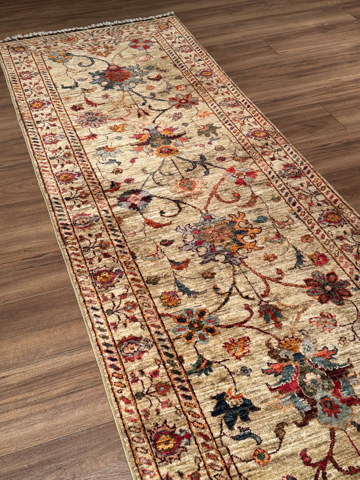 Sultani Binbirgece Uzun Yolluk Orijinal El Dokuması Bej Kök Boya Yün Halı 0.78x486 3.79 Metrekare - 3x13 ft