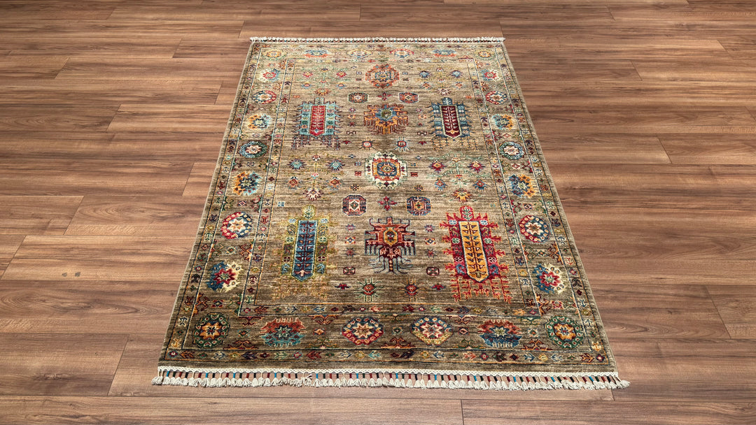 Veziri Orjinal El Dokuması Bej Kök Boya Yün Halı 130x180 2.31 Metrekare - 4x6 ft