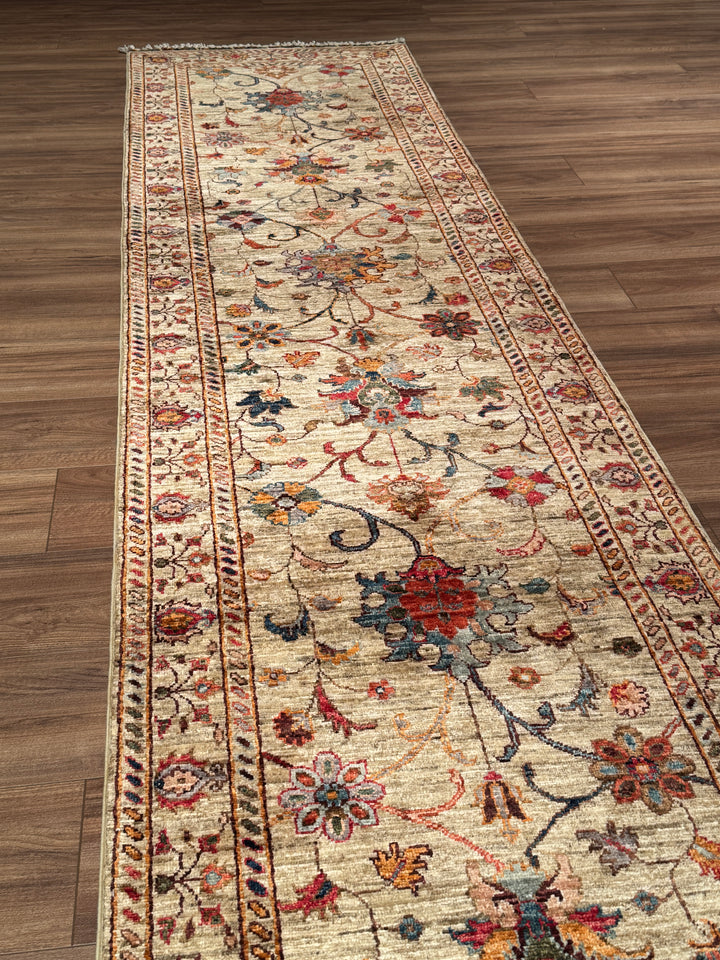 Sultani Binbirgece Uzun Yolluk Orijinal El Dokuması Bej Kök Boya Yün Halı 0.78x486 3.79 Metrekare - 3x13 ft
