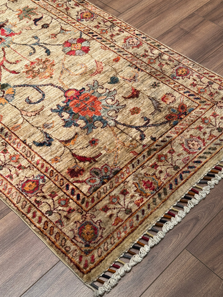 Sultani Binbirgece Uzun Yolluk Orijinal El Dokuması Bej Kök Boya Yün Halı 0.78x486 3.79 Metrekare - 3x13 ft
