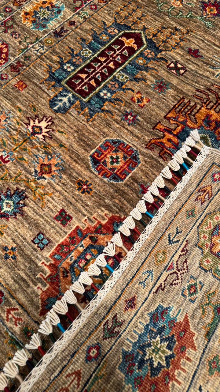 Veziri Original Hand Woven Beige Vegetable Dyed Wool Carpet 130x180 2.31 Square Meters - 4x6 ft