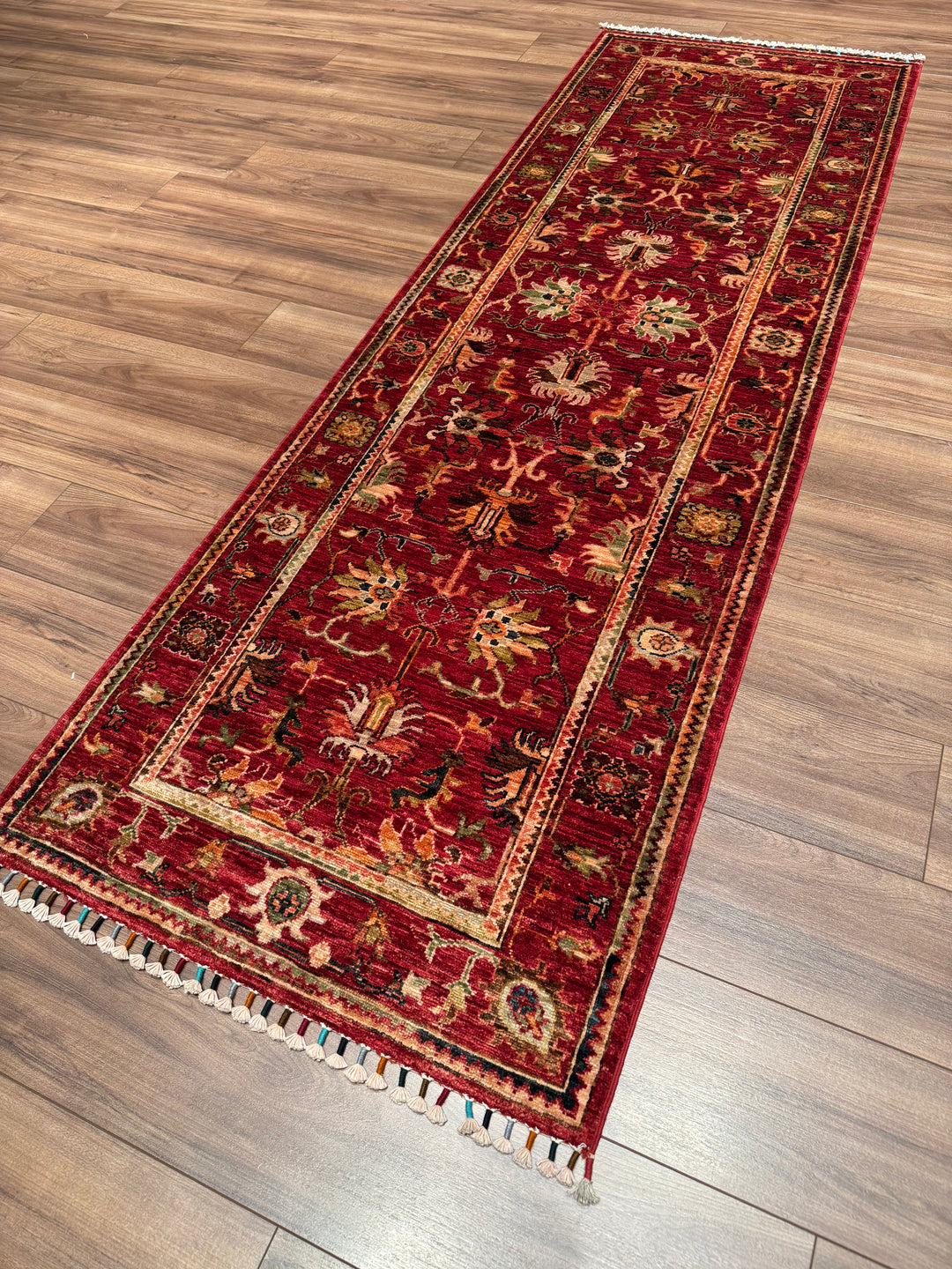 Sultani Binbirgece Runner Original Hand-Woven Red Vegetable Dyed Wool Carpet 0.82x255 2.09 Square Meters - 3x8 ft