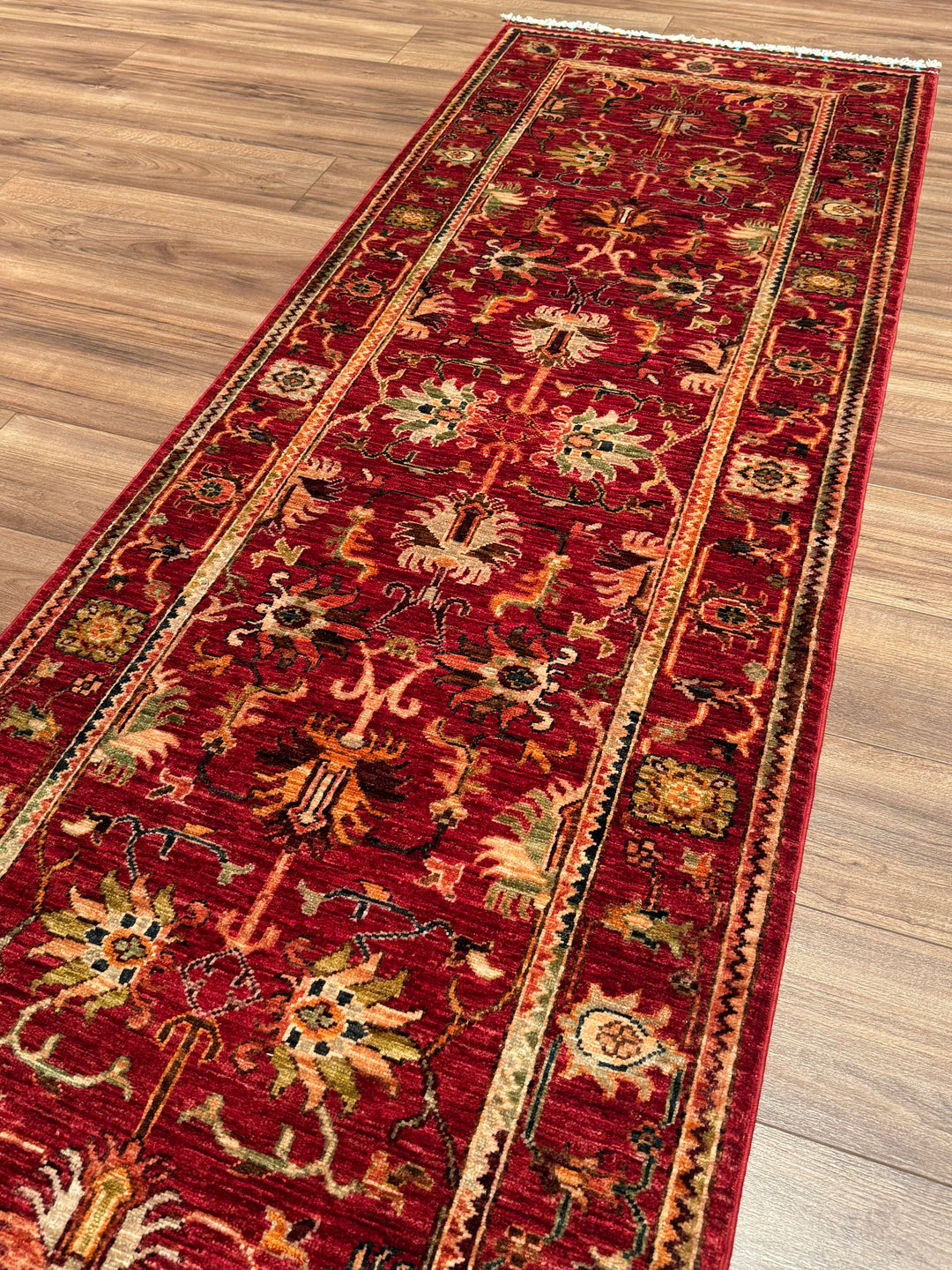 Sultani Binbirgece Runner Original Hand-Woven Red Vegetable Dyed Wool Carpet 0.82x255 2.09 Square Meters - 3x8 ft