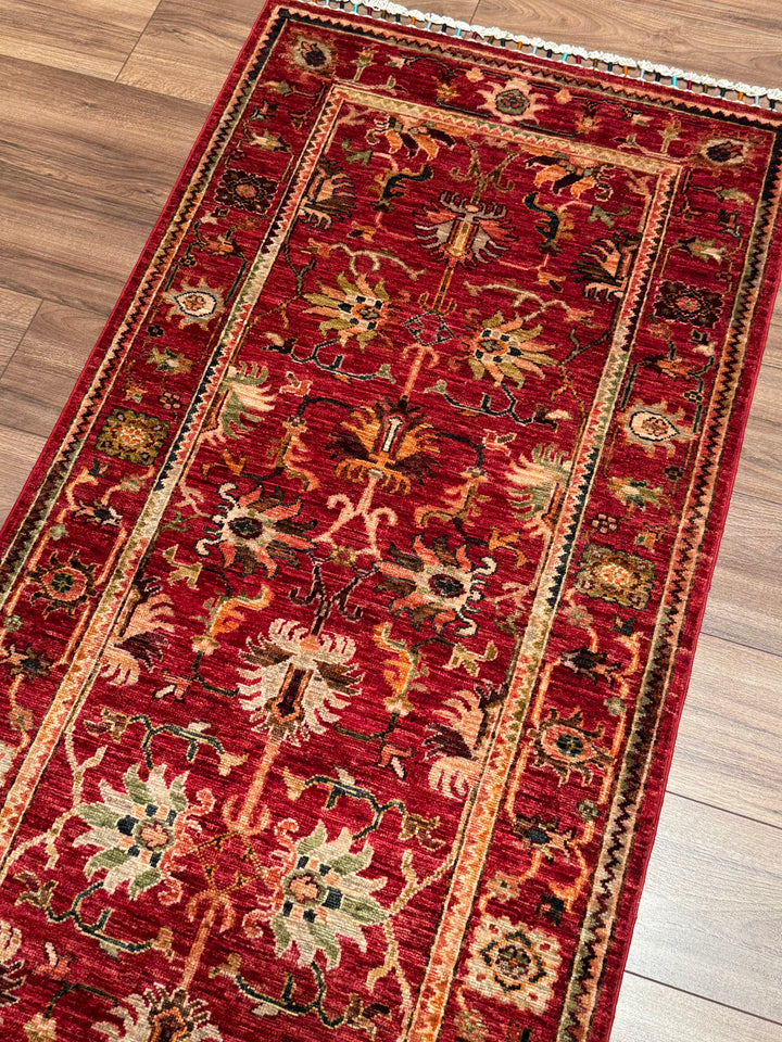 Sultani Binbirgece Runner Original Hand-Woven Red Vegetable Dyed Wool Carpet 0.82x255 2.09 Square Meters - 3x8 ft