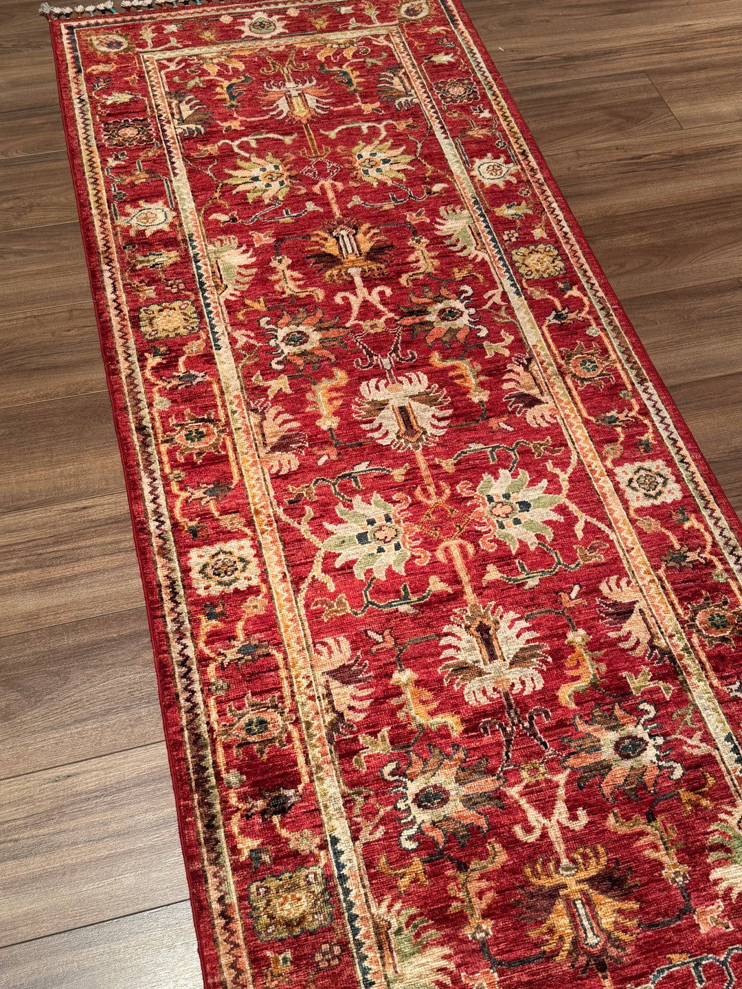 Sultani Binbirgece Runner Original Hand-Woven Red Vegetable Dyed Wool Carpet 0.82x255 2.09 Square Meters - 3x8 ft