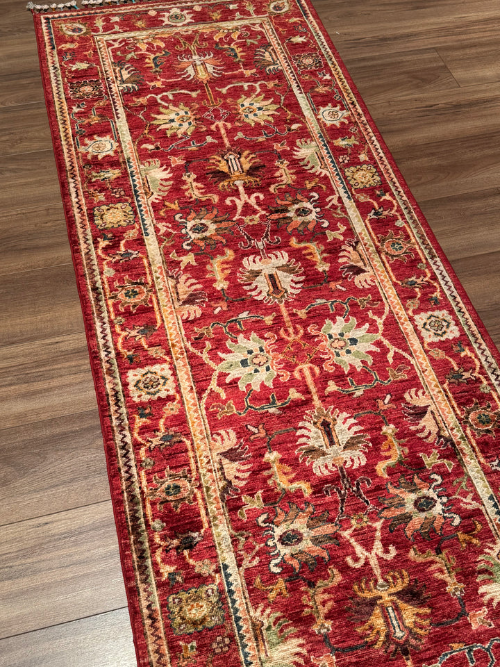 Sultani Binbirgece Runner Original Hand-Woven Red Vegetable Dyed Wool Carpet 0.82x255 2.09 Square Meters - 3x8 ft